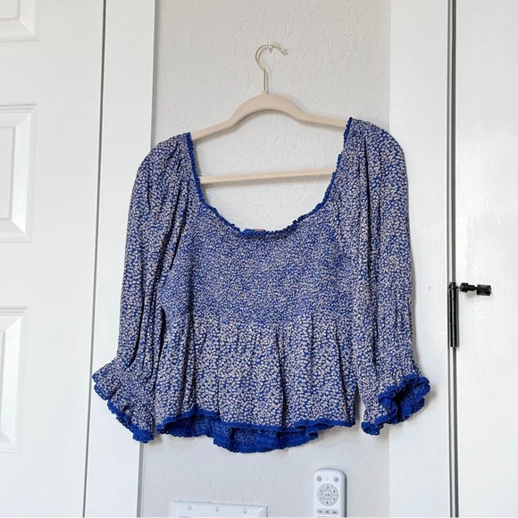 Free People Brittnee Print Smocked Back Peplum Top Size L - Picture 11 of 13